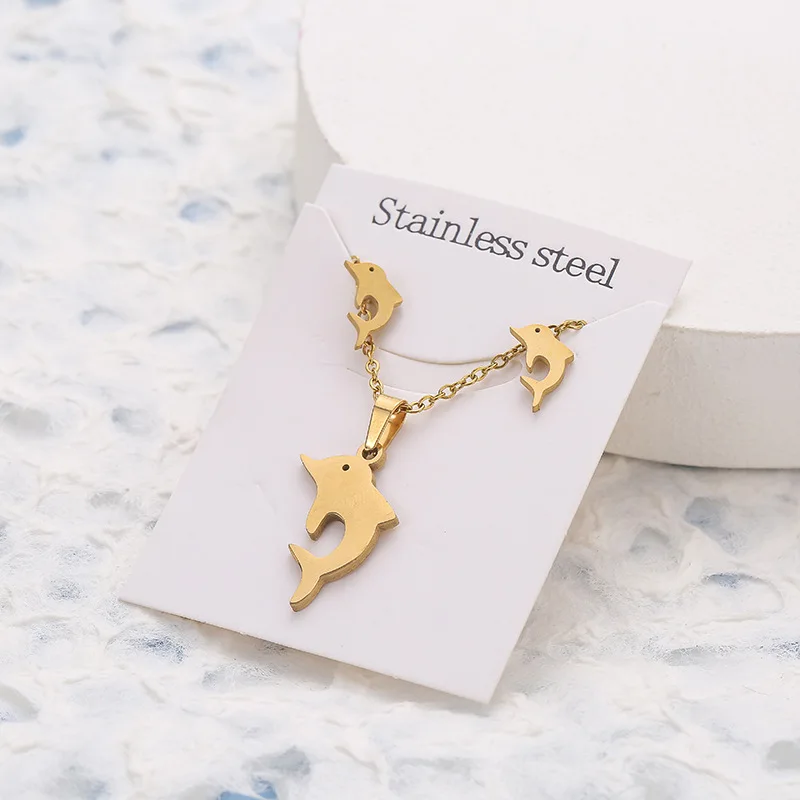 Butterfly Earnail Necklace Set Stainless Steel Geometric Shape Heart Collar Chain Two Piece Sets for Women Girls Fashion Jewelry