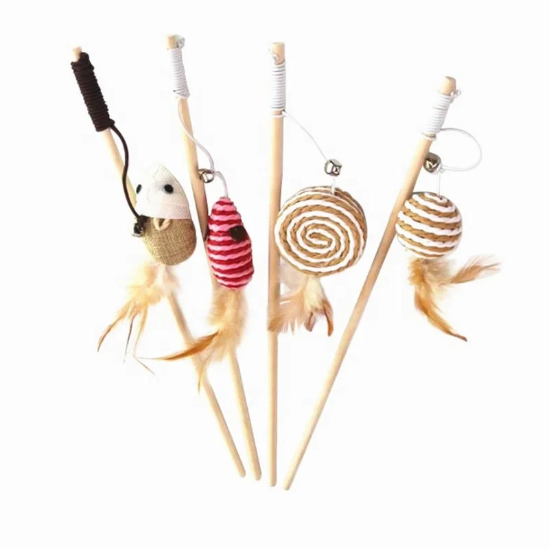 Interactive Wooden Cat Toy Stick Teaser Cat Toy with Fish