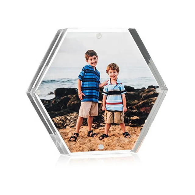 Wholesale Hexagon Shape Lucite Acrylic Photo Display Block Crystal Glass Clear Acrylic Block Photo Frame