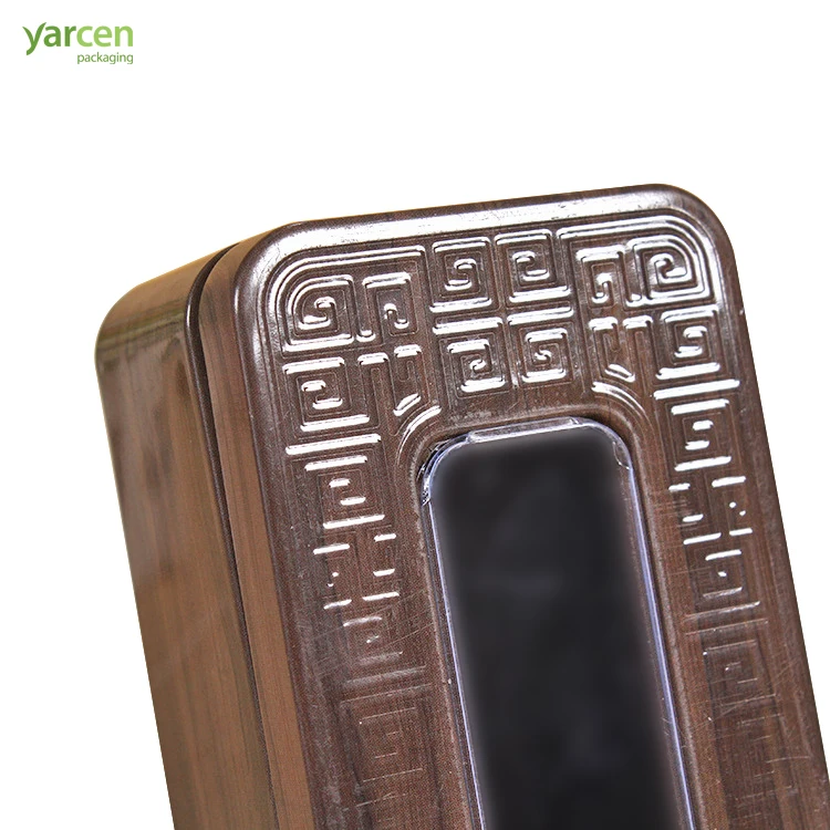 High quality long square Wood-like printing gift packaging  tin box with embossed pattern