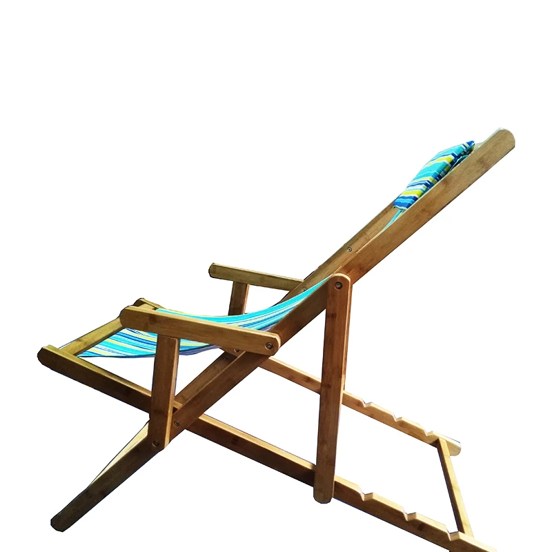 Adjustable Folding Bamboo Wooden Beach Chair Outdoor With Custom Cloth