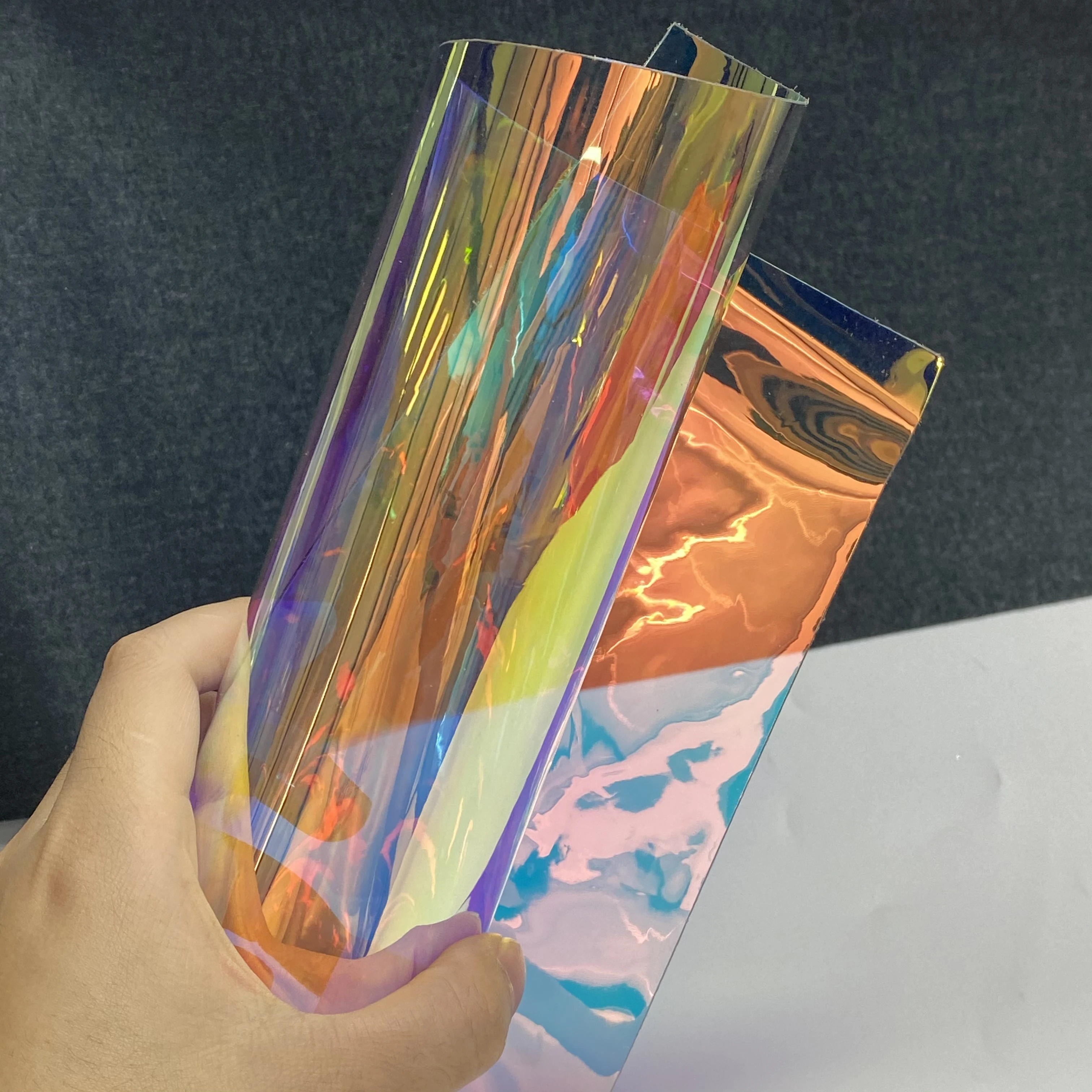 Holographic Plastic Rainbow Transparent PVC Iridescent Film Vinyl For Bow Crafting