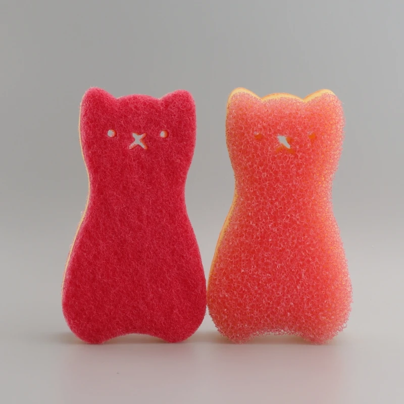 Wholesale custom home kitchen clean dishwashing sponge filter cotton three layer composite sponge heavy duty sponge cartoon cat