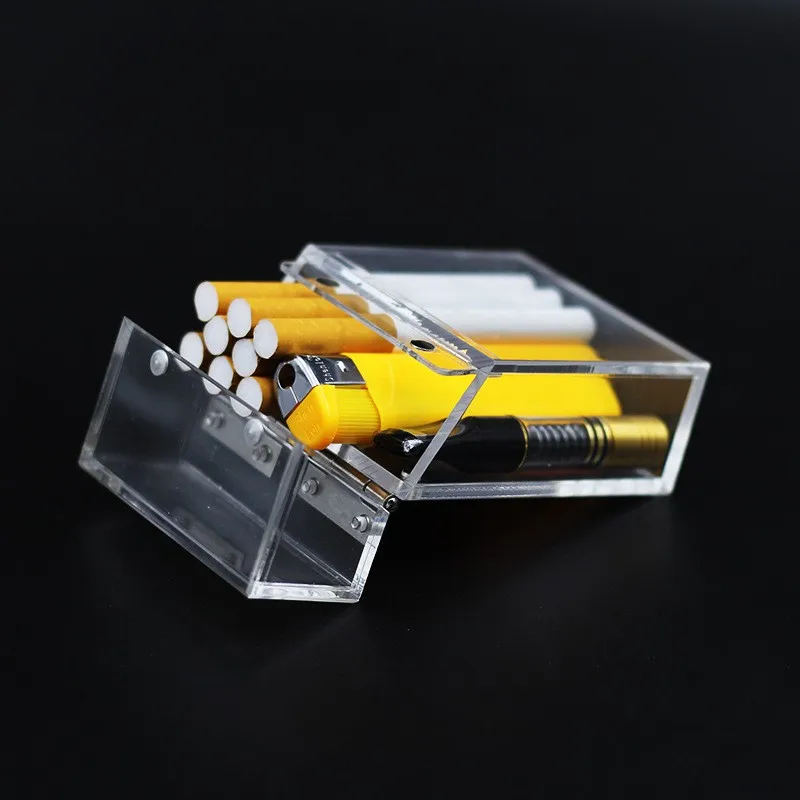 High Quality Fashion Waterproof Plastic Acrylic Transparent Smoking Cigarette Case 20 Pack Holder Box