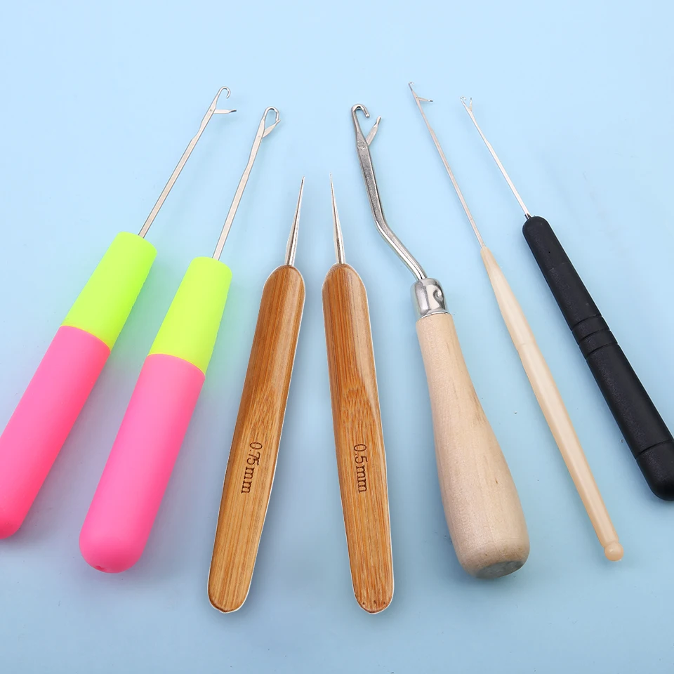 Kdaisy 9 PCS/SET Crochet Hook Set Wood Hair Weaving Crochet Needle for Braid Hair and Making Wig Hair Crochet Needle Weaving Set