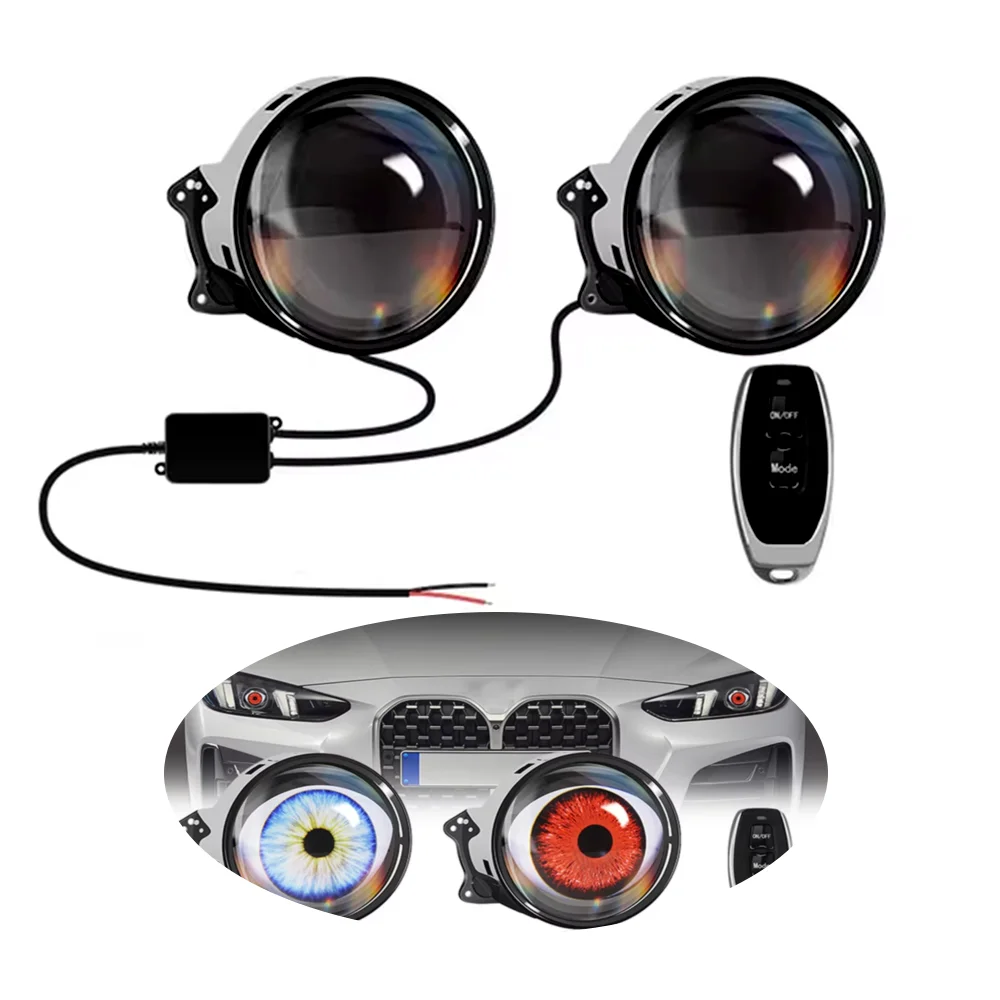 Adjustable Dynamic Devil Eyes Car Fog Light Lens Headlight Demon Eyes Retrofit Kits Remote Control for Car Motorcycle Decoration