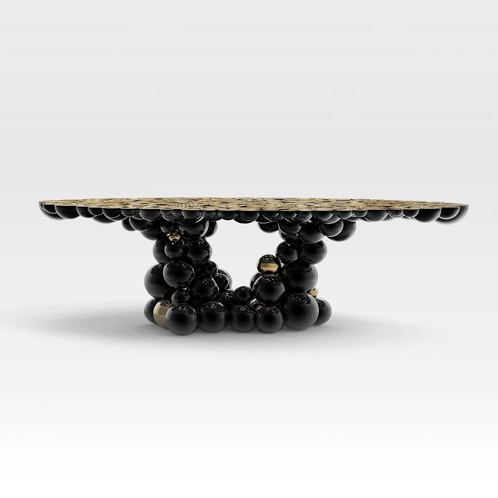 Luxury High quality Design Brass Stainless steel Oval black Creative bubble Gloss Wood Top Modern Dining room Charcuteria Table