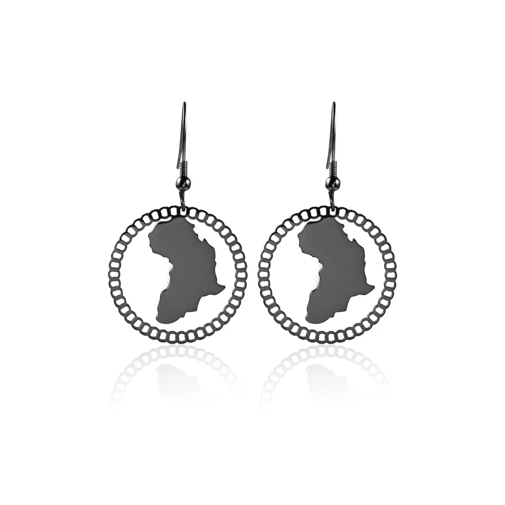  Wholesale Women Silver Rose Gold Black Earrings Round Map Shaped African Dangle