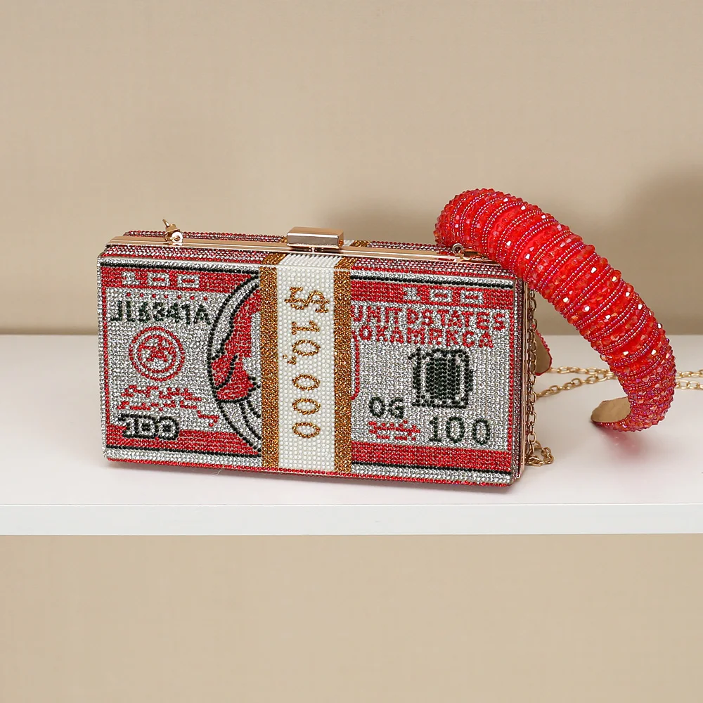 2021 New Design Diamond Dollars Clutch Bags Dollars Bling Purse Evening Bags Women Handbags Ladies Money Purse