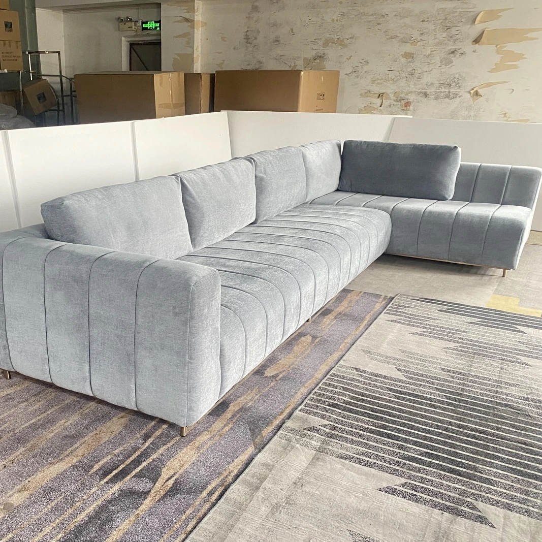 piano key sky blue L shape grand size living room sofa