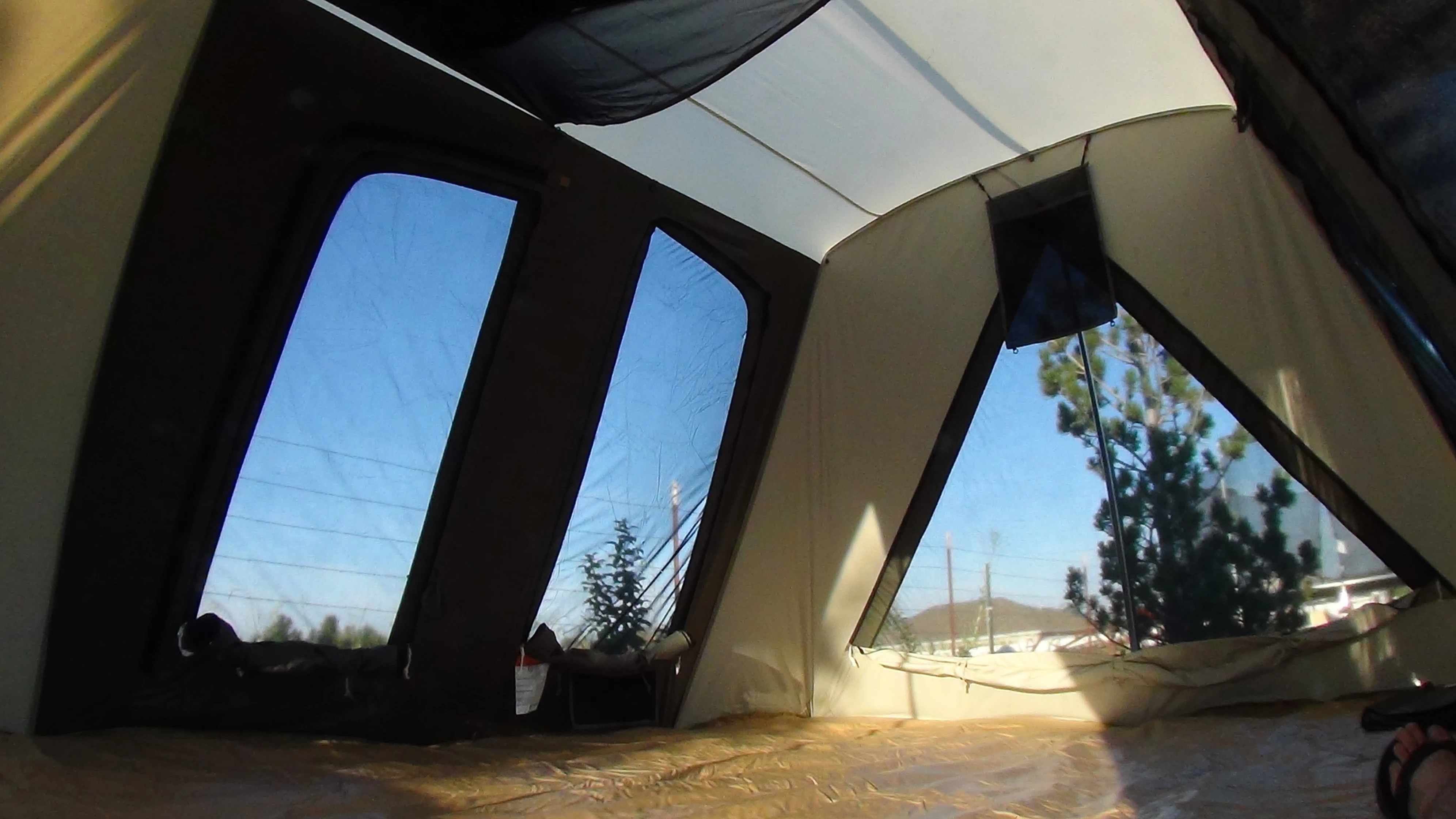 Outdoor four season waterproof cotton canvas camping flex bow spring bar tent with shelter