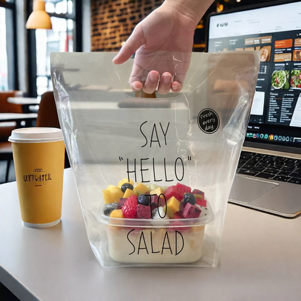 AT PACK custom recyclable plastic bags takeaway coffee cake bags boba tea packaging bags 2/4/6 Cups holder with handle