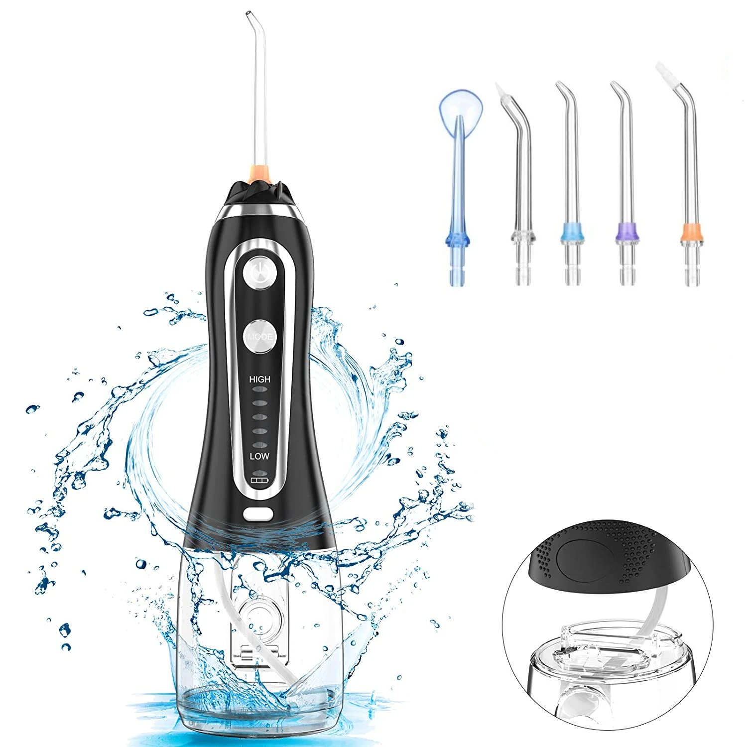 H2ofloss Water Flosser Portable Dental Oral Irrigator with 5 Modes,5 Nozzles
