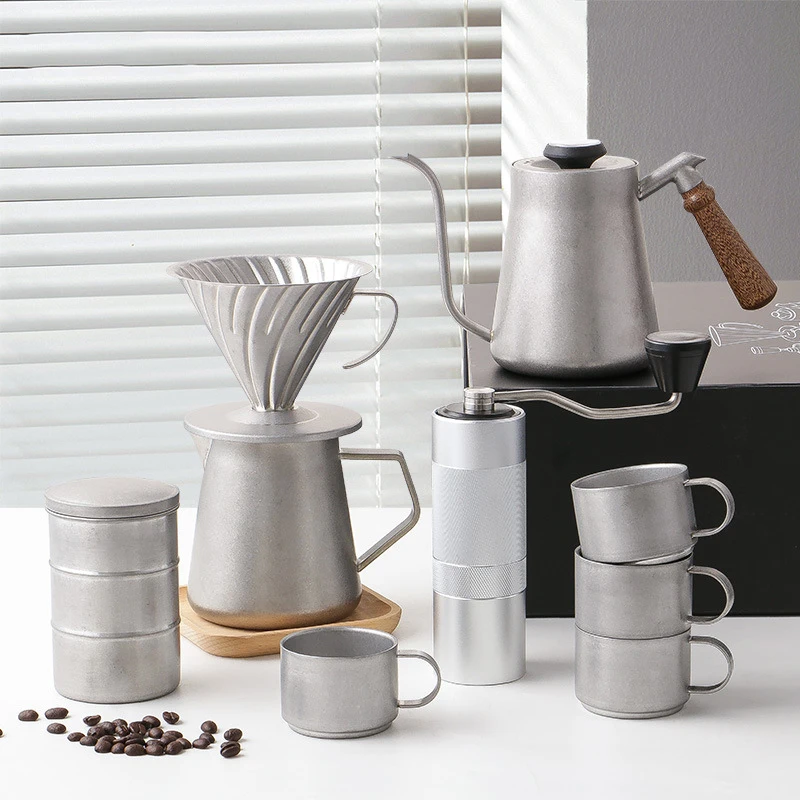 Premium Gift Box Outdoor Travel Drip Coffee Set With Pour Over Coffee Maker Filter Kettle Ceramic Burr Manual Coffee Grinder