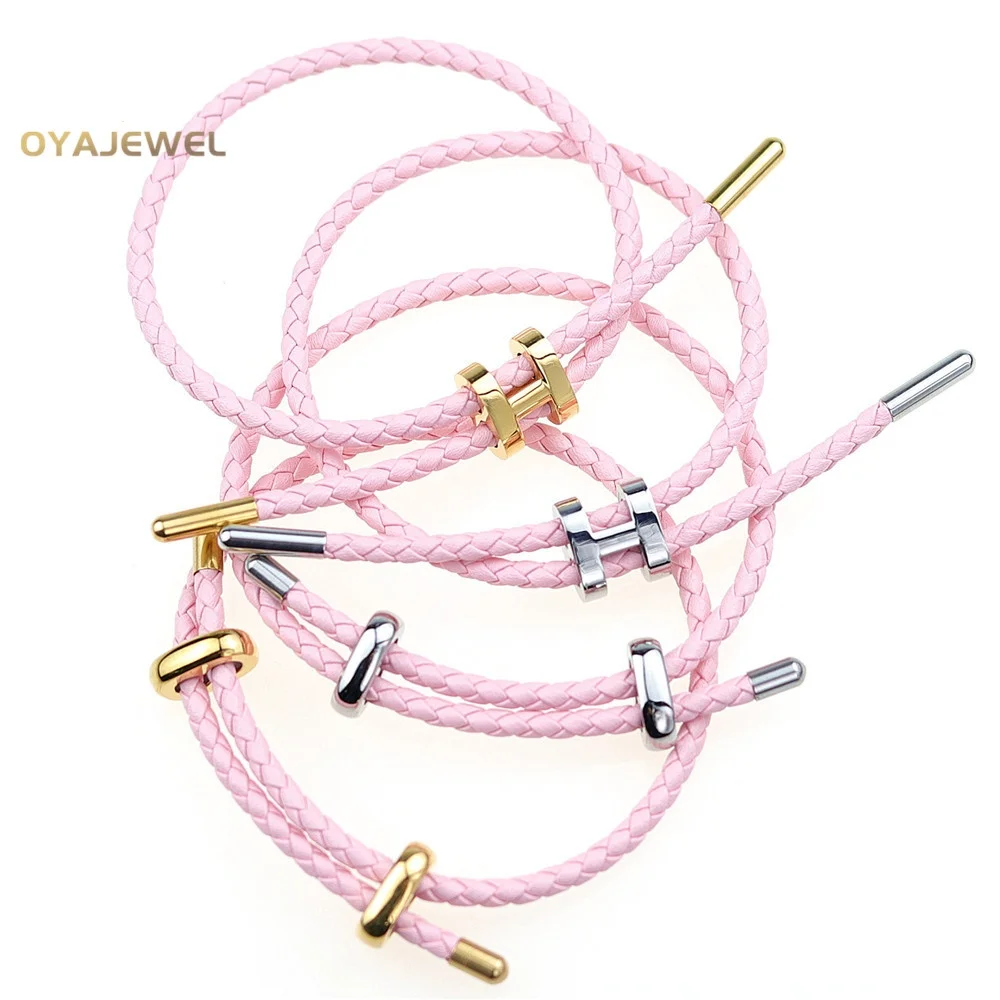 OYA genuine leather bracelet series Adjustable Pink Braided Genuine Leather Bracelet women love gift for girlfriend