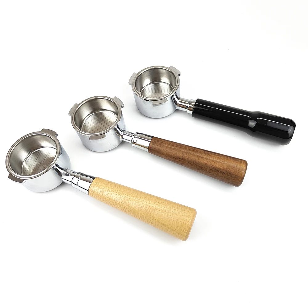 Wood Handle Coffee Filter Stainless Steel Tail Section Espresso  51mm 54mm 58mm Black Coffee Portafilter