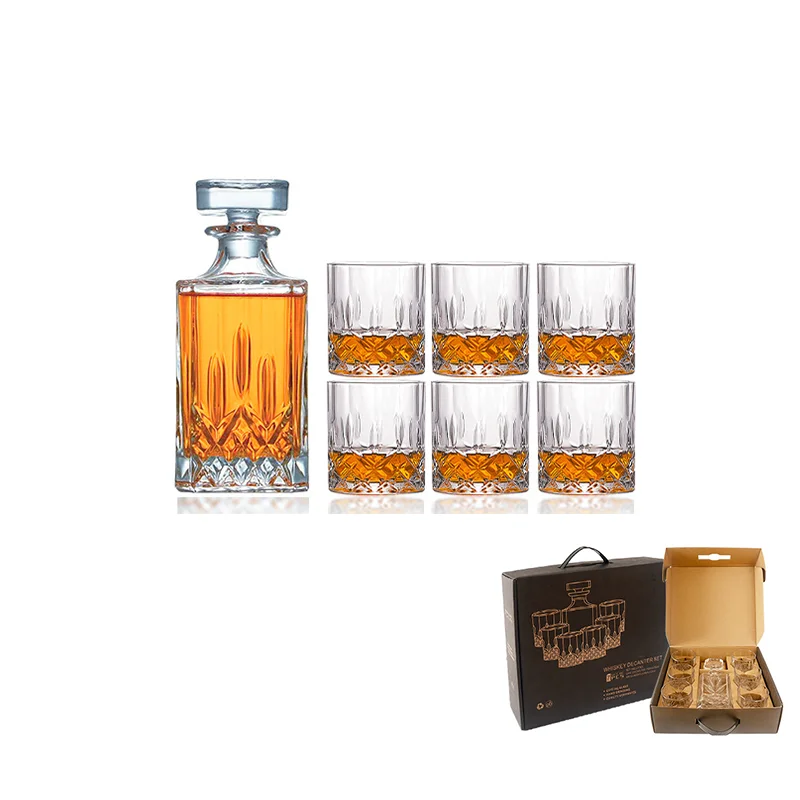 Wholesale Crafted Glass Decanter and Whisky Glasses Set Elegant Whiskey Decanter with Cocktail Glasses luxury gift set