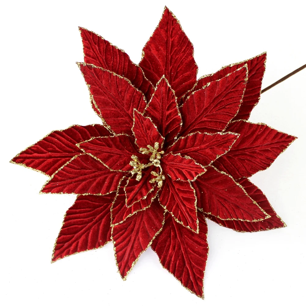 Искусственные цветы большие искусственные украшения Poinsettia большое дерево блестящие Poinsettias Рождественские