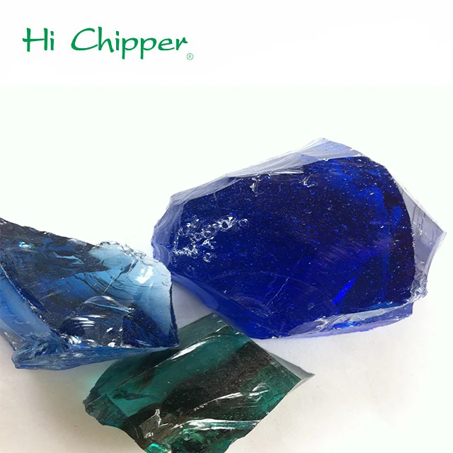 Natural turquoise green colored fire pit glass rocks