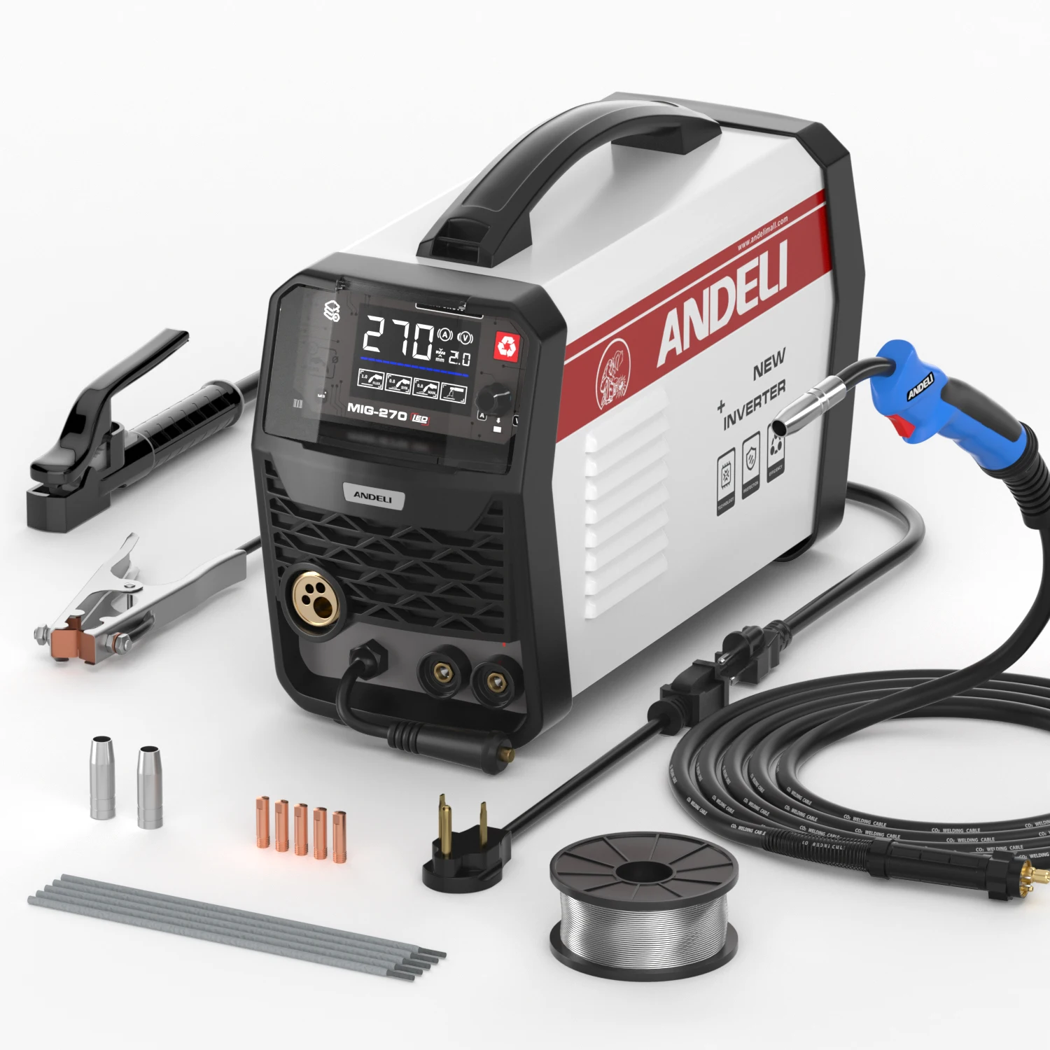 ANDELI Free shipping MIG-270 4 IN 1 110V 220V MULTI PROCESS SYNERGIC WELDER  MIG WITH GAS , FLUX MIG LIFT TIG  MMA