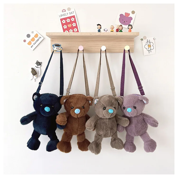 New Plush Toy Cute Bear Shoulder Bag Colorful Versatile Casual Schoolbag