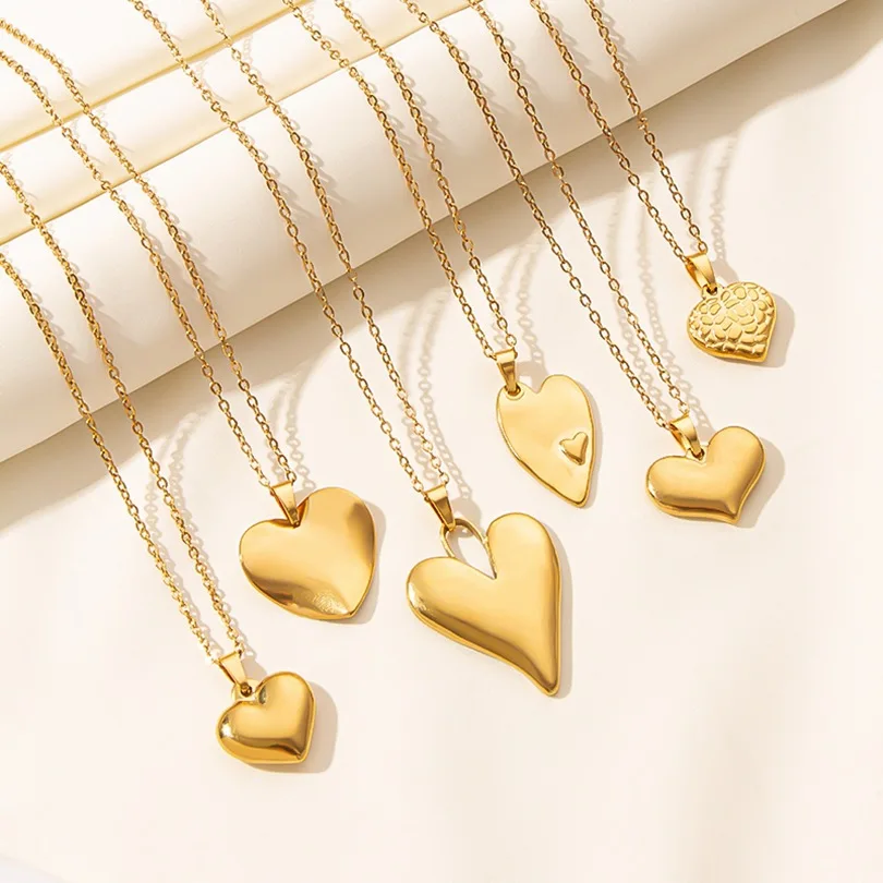 Women and Girls 18K Gold Electroplated Stainless Steel DIY Component Heart-Shaped Pendant Necklace Fashion Jewelry Production