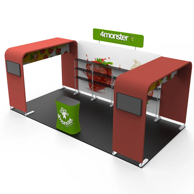 High Quality Portable Trade Fair Booth for Advertising Exhibition Booth with Tension Fabric & Shelves