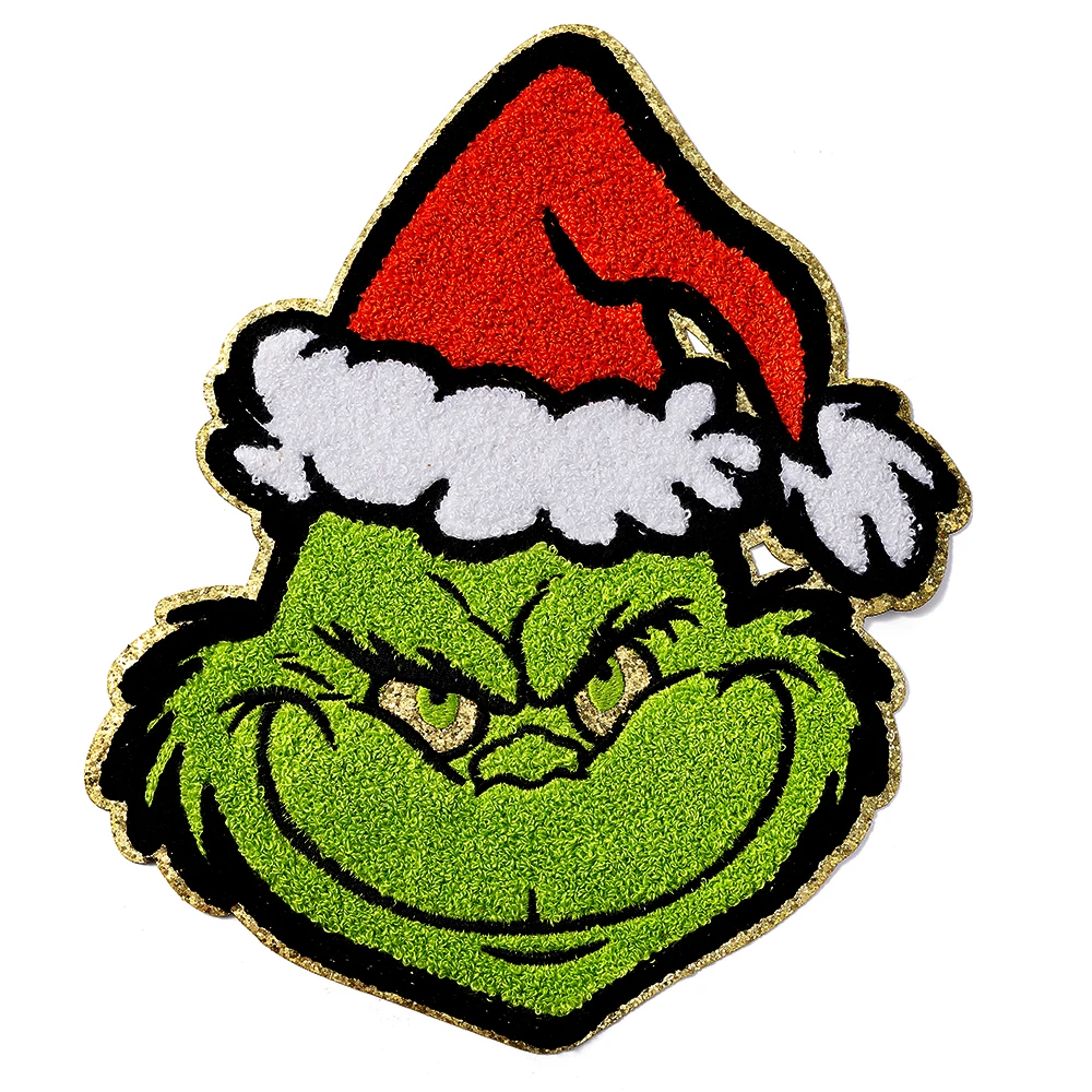 sewill Custom Chenille Iron On Patches Large Logo Wholesale Embroidery Christmas Glitter Chenille Patches For Clothing