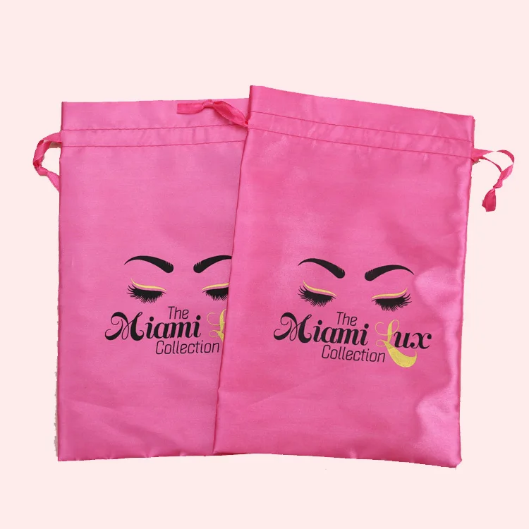 Custom Logo Human Hair Extension Storage Silk Pouch Wig Packaging Bags Hot