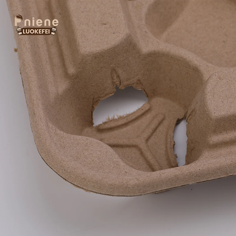 Reusable Cup Carrier Coffee Tea Hot Drink Paper Pulp Cup Holder 4 Compartment Takeaway Carrier Tray