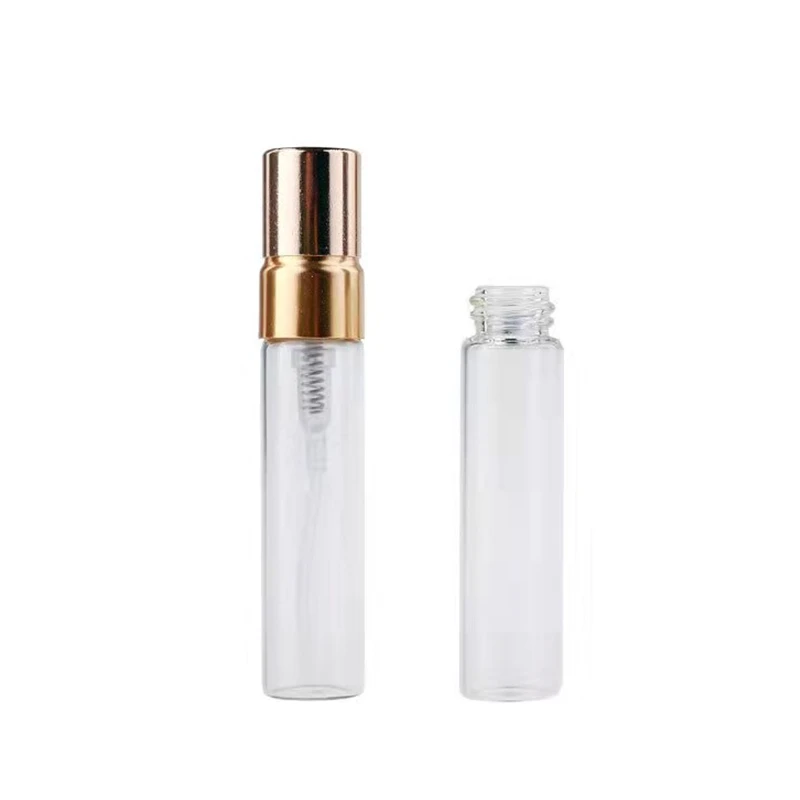 Factory direct wholesale Guangzhou 3ML5ML10ML20ml Spiral mouth press pump gold black lid  glass spray bottle perfume