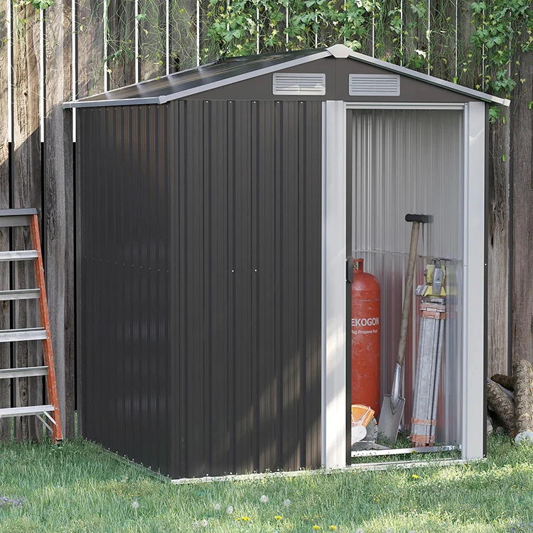 Backyard Outdoor Patio 6 x 8 FT Lockable Metal Garden Shed Steel Anti-Corrosion Storage House Outdoor Storage Shed