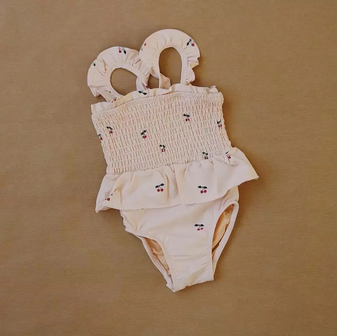 
EU cherries swim surf baby girls baby toddlers sun suit home wear factory playsuit factory kids cherries swimwear swimsuit 