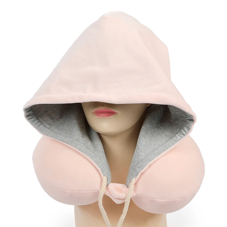 Wholesale custom  comfortable fabric U Shape Hoodie Travel Memory Foam Pillow With Hat