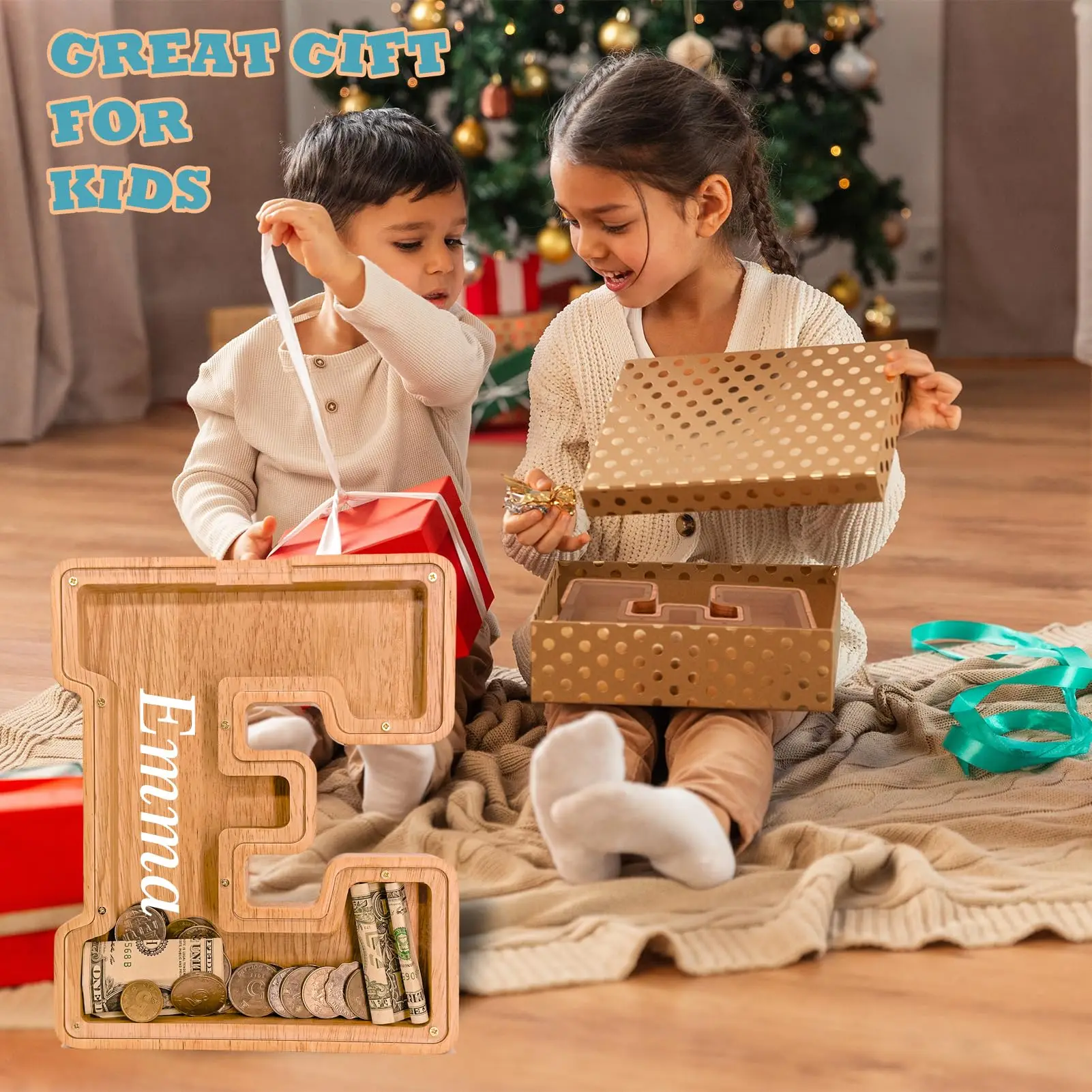 Customize The Appearance You Want For You for Boys and Girls Piggy Bank Initial Coin Bank Wood Kids Personalized Gift