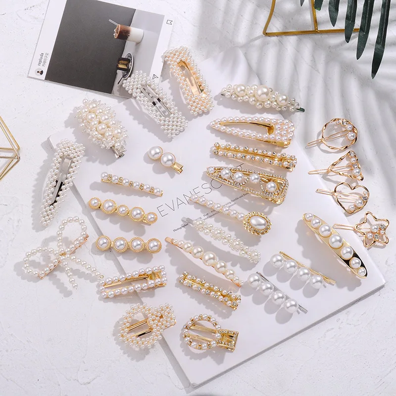 Korean Pearl Hairpins Combination Cute BB Clip Girl Hairpin Wholesale Model Show Fashion Pearl Hairpin