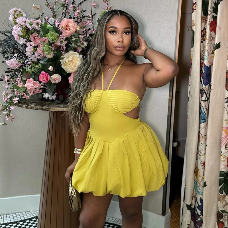 Fashion 2024 summer temperament slim fit lace-up spaghetti strap elegant dress sexy hollow out a-line mini dresses