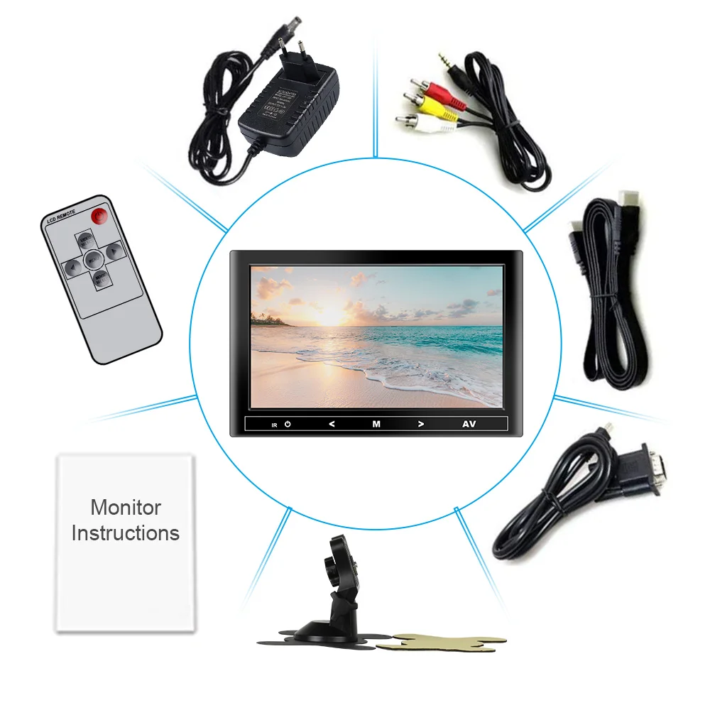 7-9 inch LCD Monitor Headrest Portable HD VGA LCD Car Screen for PC/Mac Mini/TV/Camera/Gaming IPS 1024X600 Support AV Video