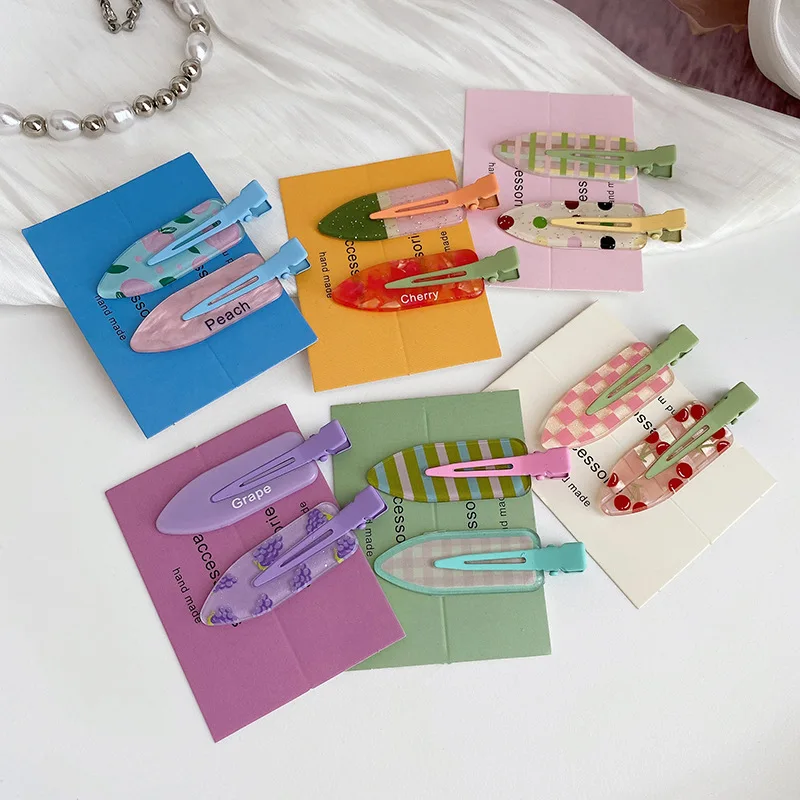 Qianjin 2pcs Korean Style Fresh And Lovely Hairpins Fruit Juice series Hair Barrettes Traceless Bangs Hair Clips
