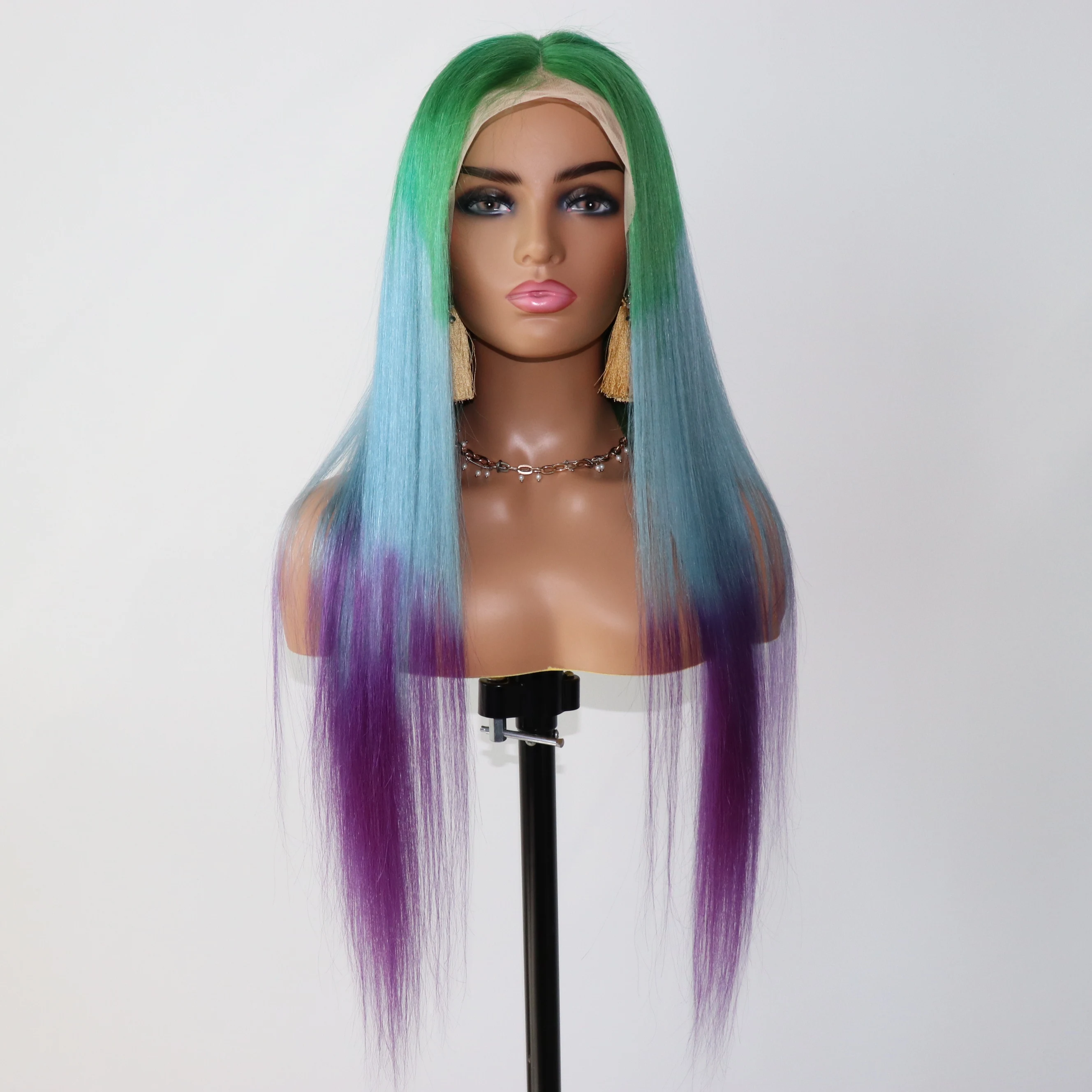 Hair Manufacture Wholesale Cheap Price T Color Green Blue Purple Lace Front Wig Silky Straight Wave Wig