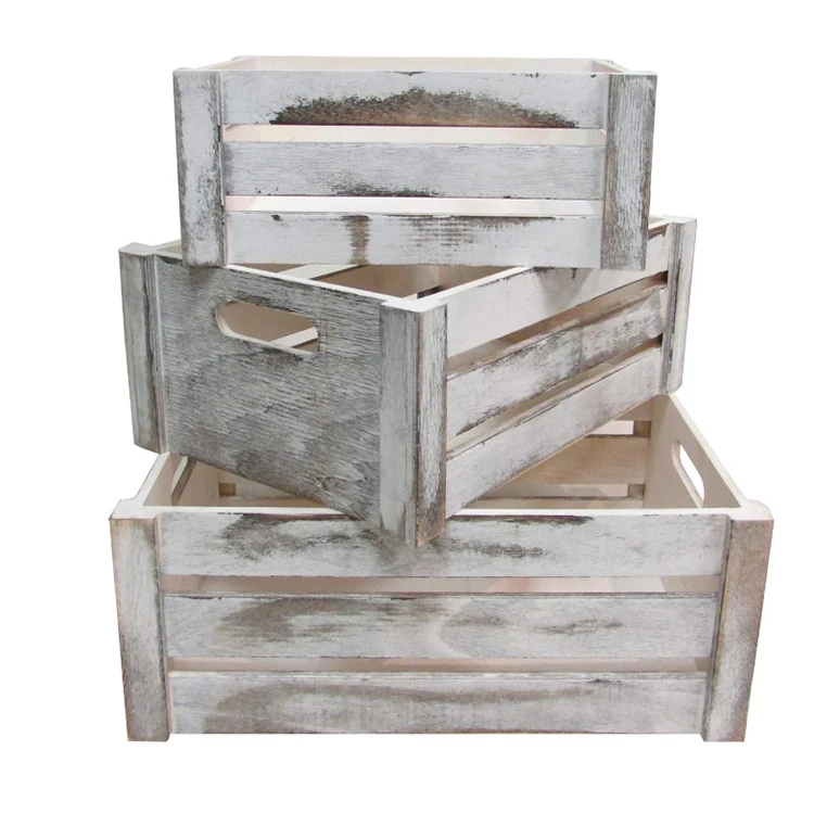 
Set of 3 antique style cheap fruit wood nesting wooden crates box for sale 