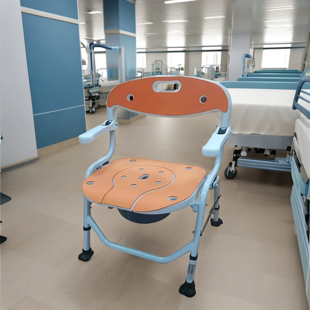One-Touch Folding Shower Toilet Chair Safety Equipment for Elderly Care & Bathroom Use Rehabilitation Therapy Supplies