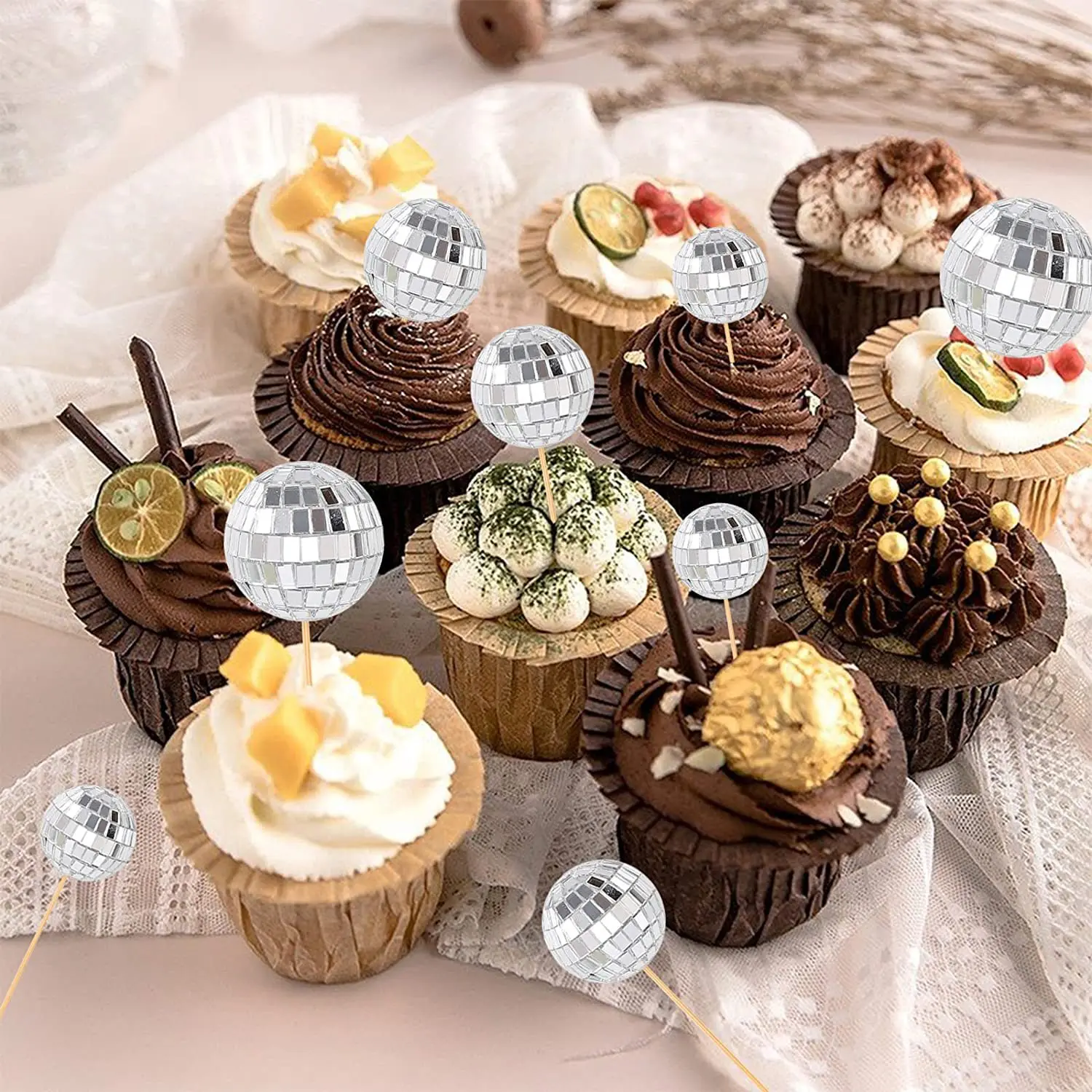 Bachelorette Party Mini Disco Ball Picks Disco Theme Cake Toppers for Cake Decorations Disco Ball Cupcake Toppers
