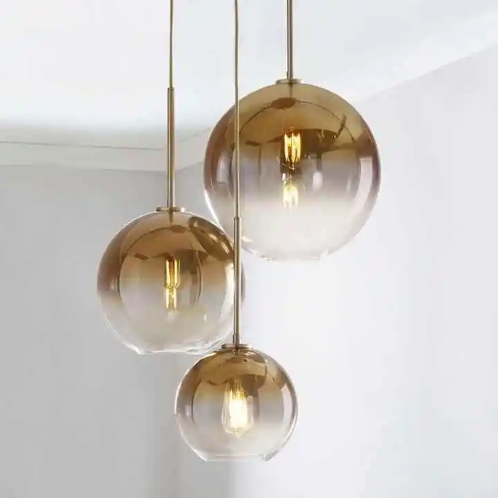 New Hotel Nordic Modern Decor Home Contemporary E27 Gold Hanging Lamp Modern Led Glass Globe Bubble Glass Ball Pendant Light