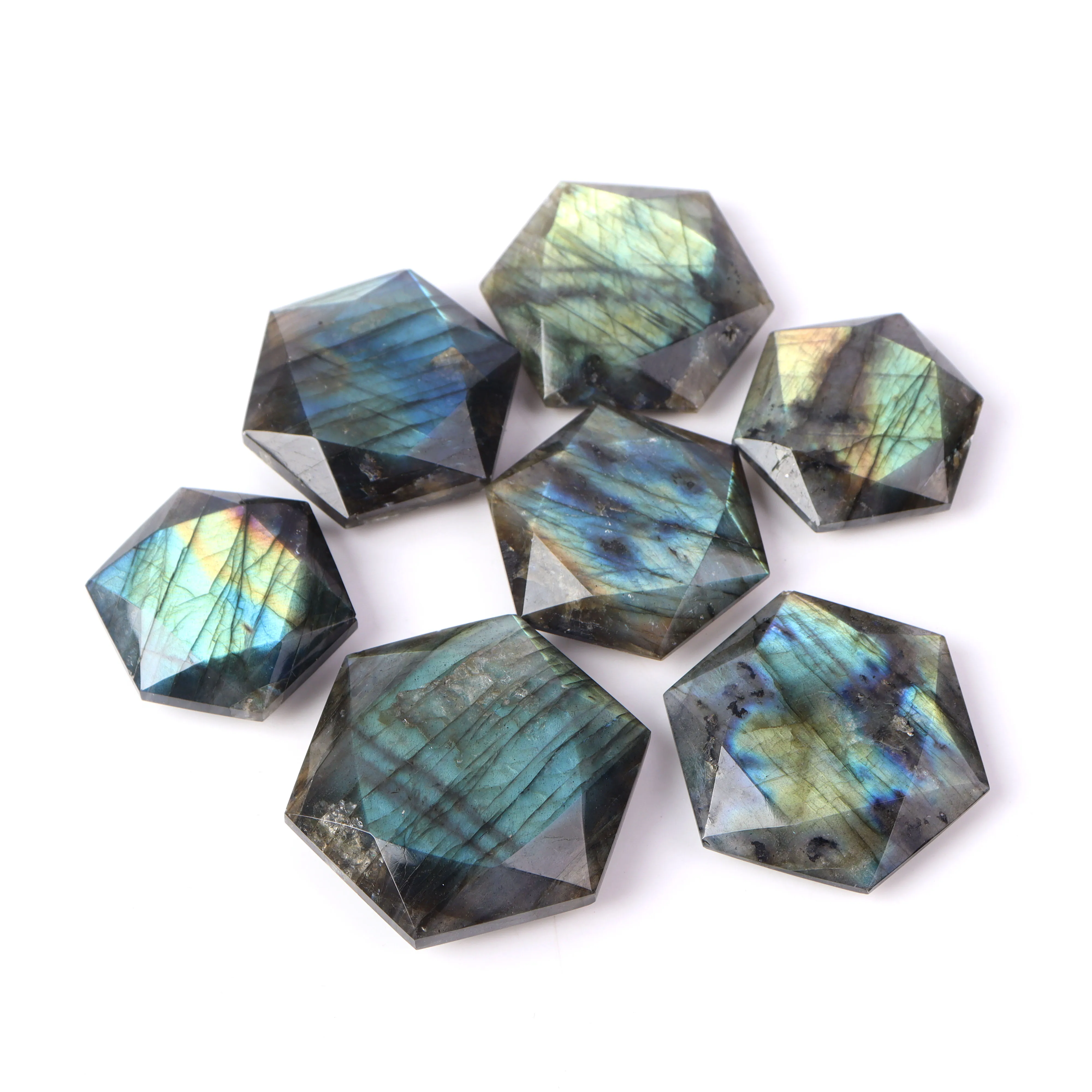 High Quality Natural Polished Strong Flash Star Labradorite Hexagon Healing Crystal Pendant