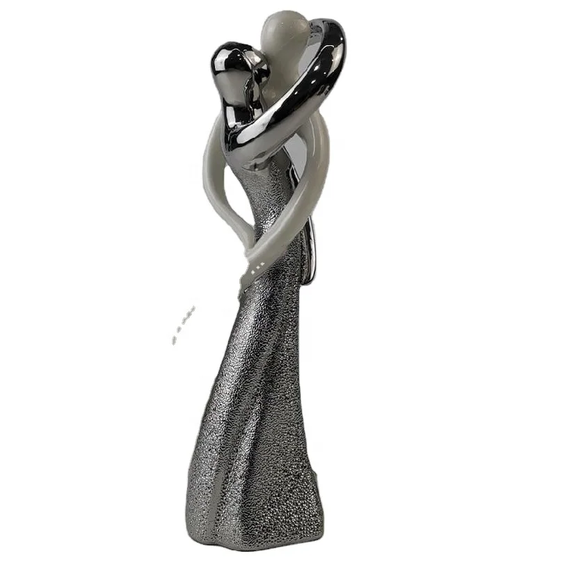 Porcelain Lover Decor  Electroplated  Silver+White Couple  Decoration For Home