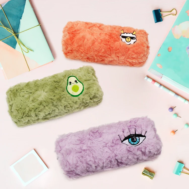 2022 Wholesale Customizable Large Storage Pouch Fluffy Plush Avocado School Pencil Case for Kids
