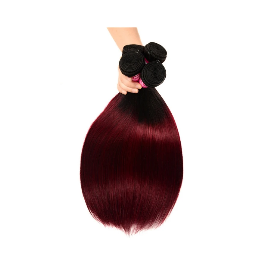 Factory Supply 100% Human Hair Dyed Wine Red Color 99J# Straight 18/28 Inch Hair Extensions Bundles for Women