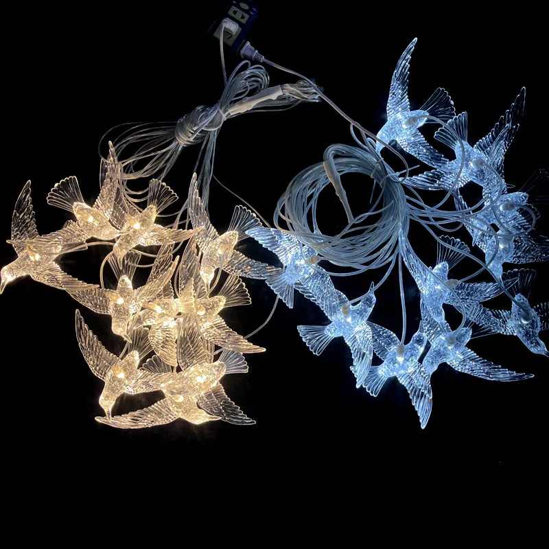 LED Chandelier Light Lamp 10 Heads Birds Clear Acrylic Flying Bird Light For Wedding Christmas Ceiling Decoration