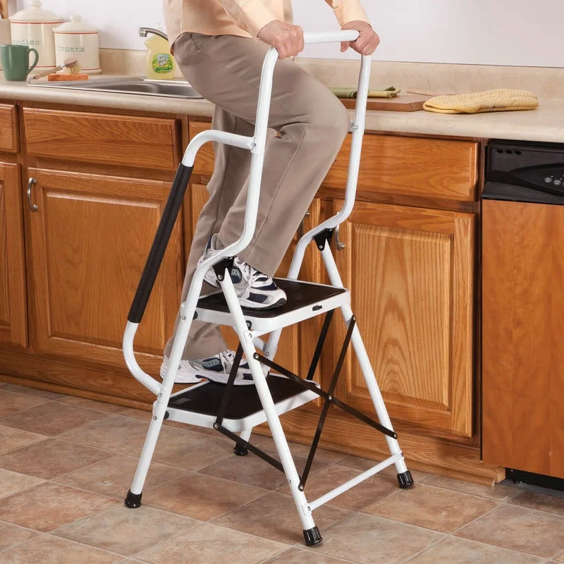 2 Step Safety Ladder with Handrail Steel Folding Step Ladder with Handle 2 Step Stool